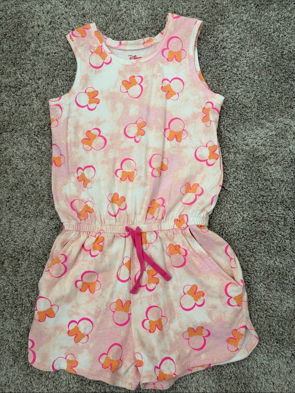 Disney Pink and Orange Floral Tie-Waist Romper with Pink Drawstring